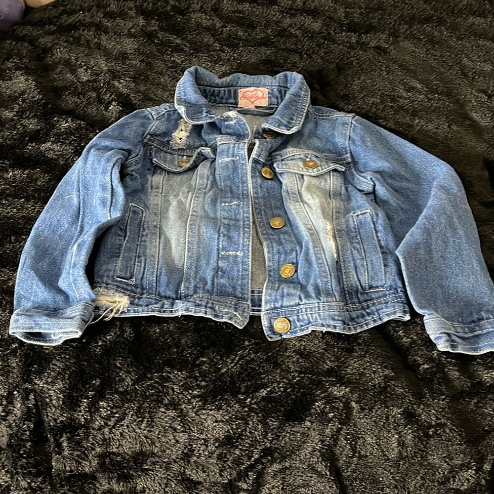 Chillipop Girl’s 5/6 Denim Distressed Jean Jacket Button Closure Long Sleeve